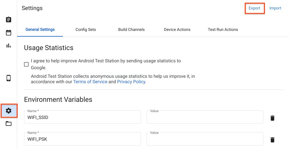 Exportación de configuraciones de host