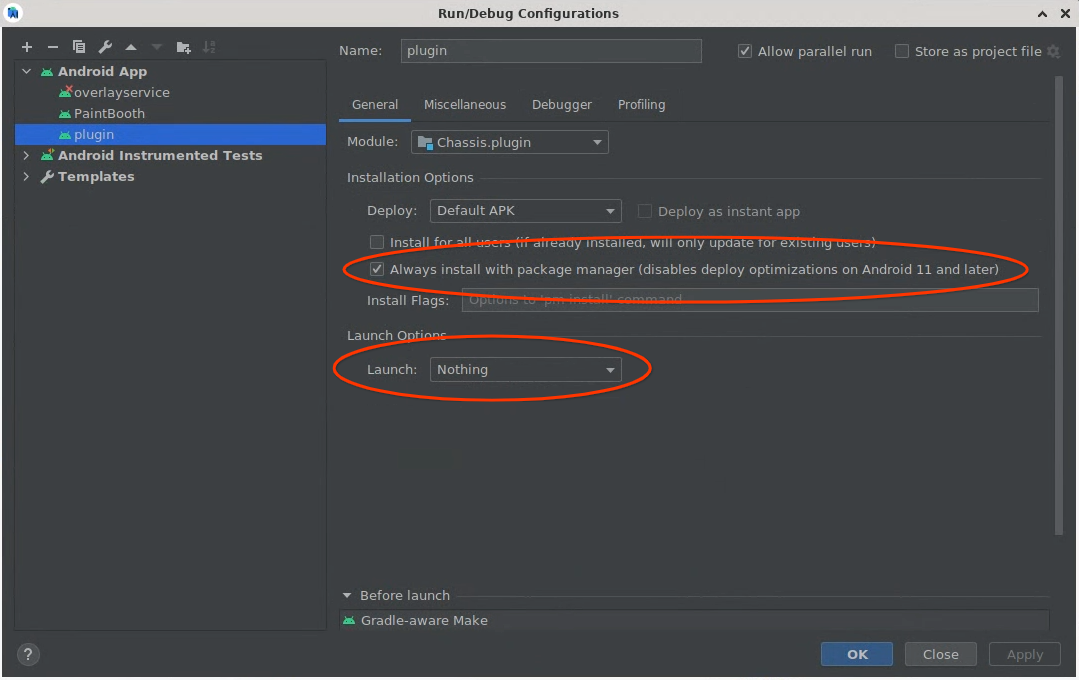 การกําหนดค่า Android Studio ของปลั๊กอิน