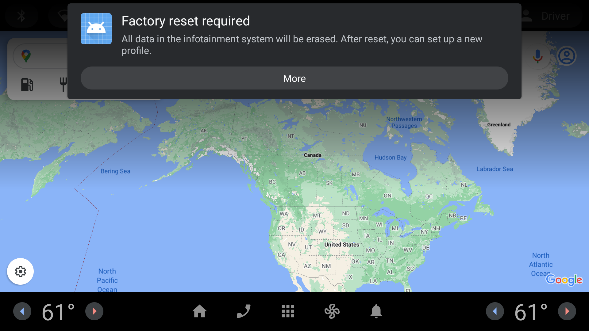 Factory reset notification