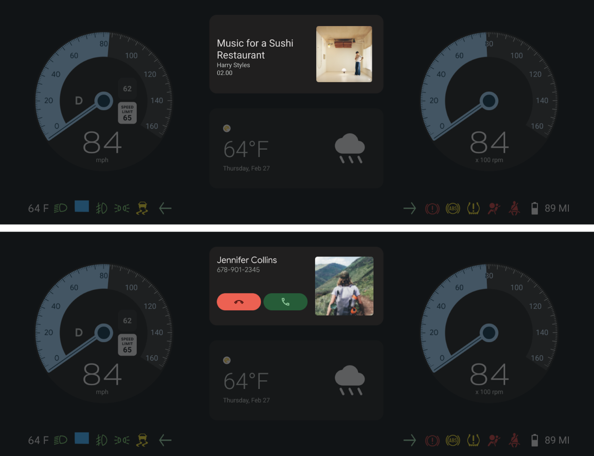 フル クラスタのメディアと電話セクションを表示する DriverUI。