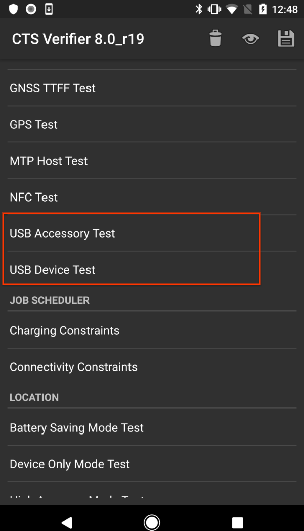 Pengujian aksesori USB CTS Verifier