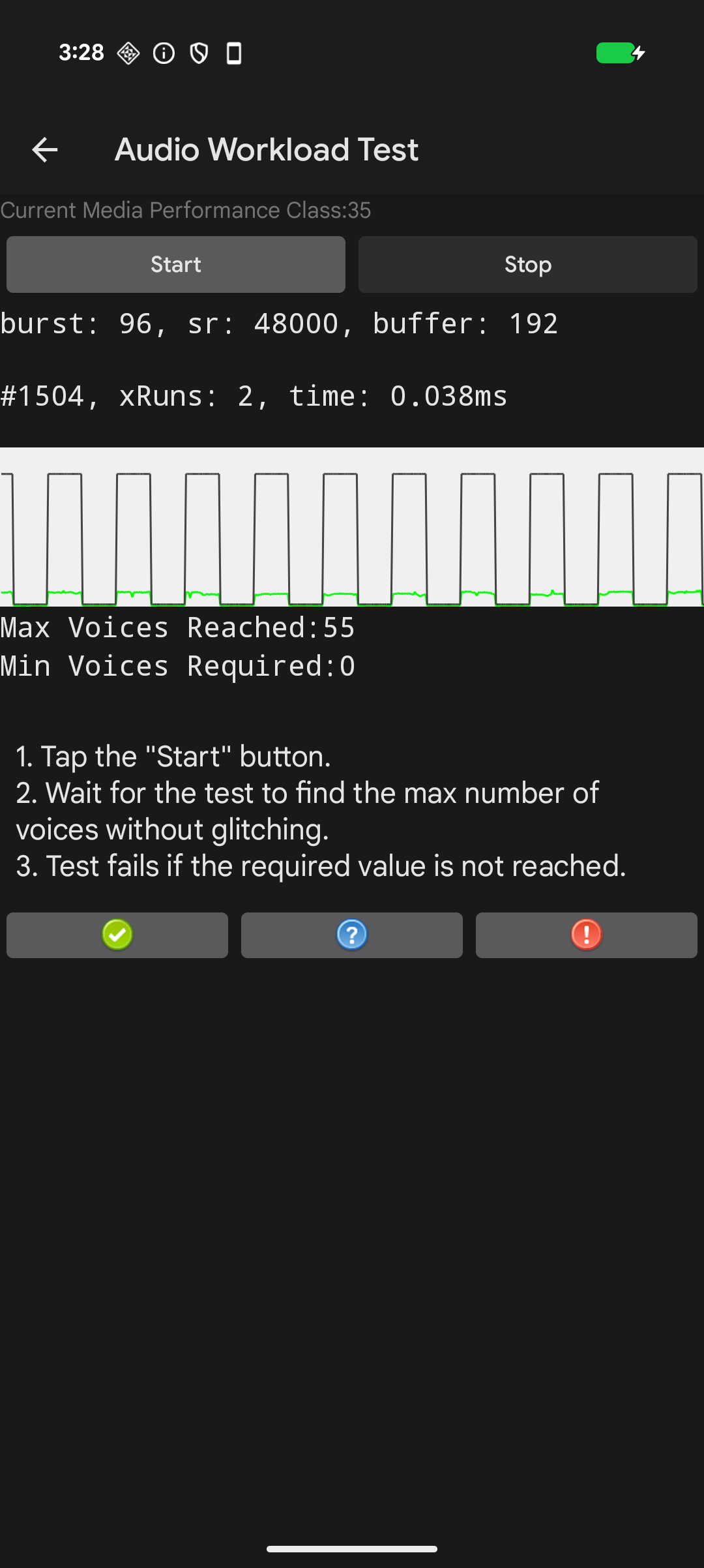 Audio workload test
panel