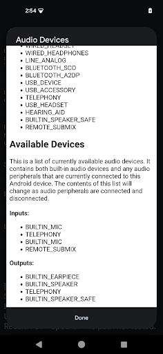 Panel de dispositivos de audio disponible