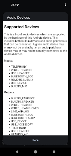 Panel perangkat audio didukung