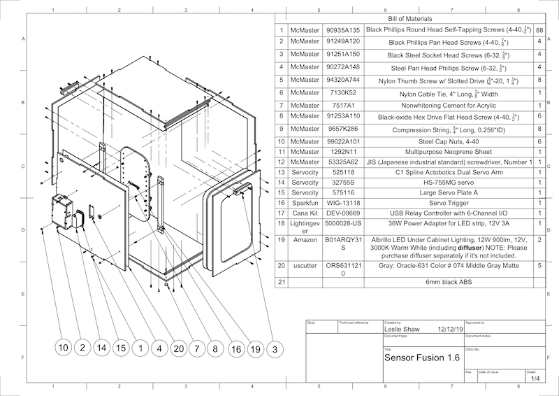 Disegno CAD dei componenti della cassetta di fusione dei sensori