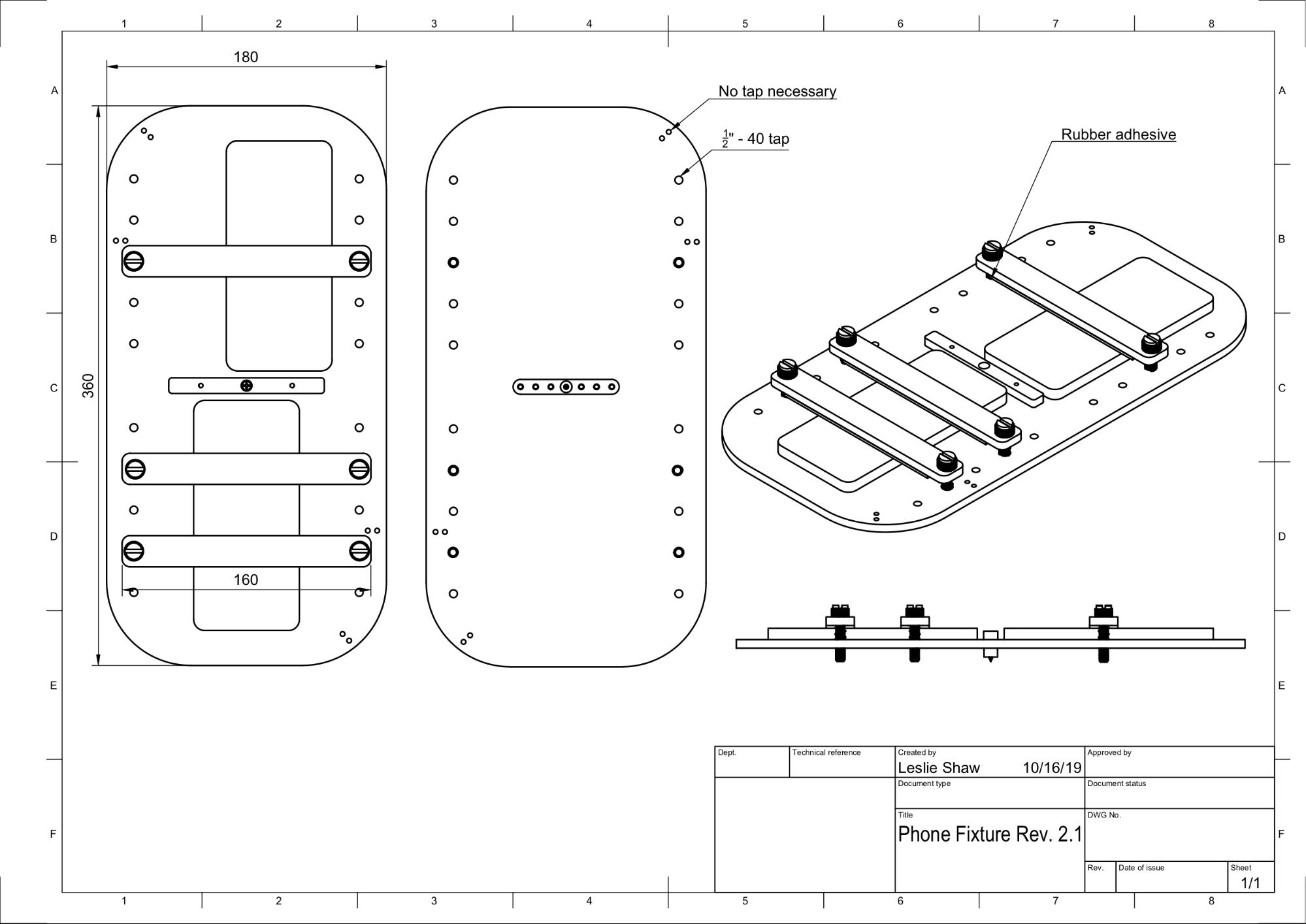 Dibujo CAD de un dispositivo telefónico