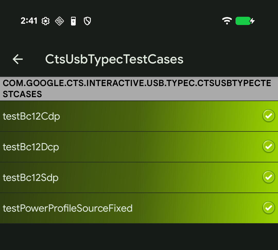 חבילת CtsUsbTypecTestCases באפליקציית USB CTS-V בצד המארח