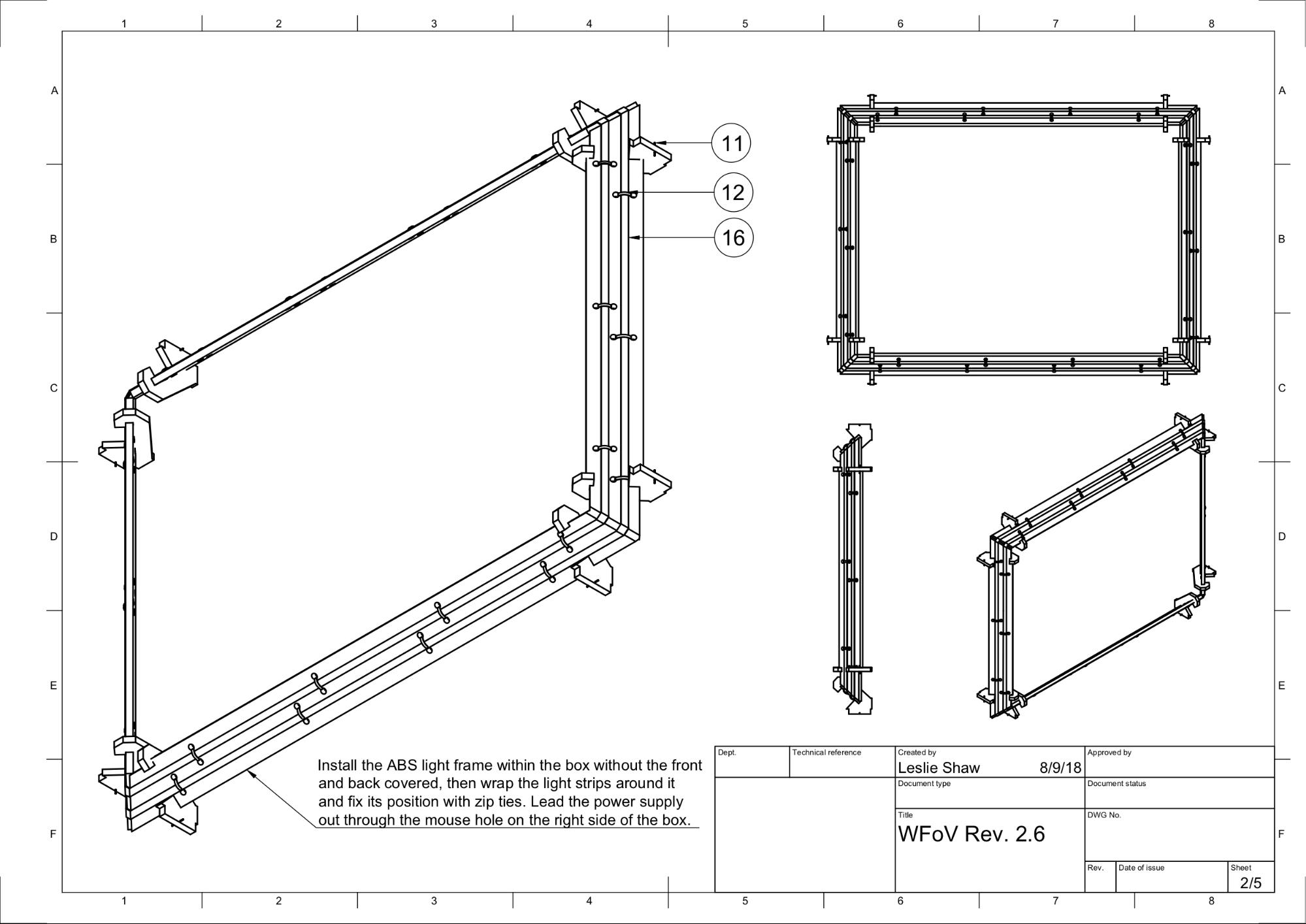 Structure de cadre léger avec des bandes lumineuses LED