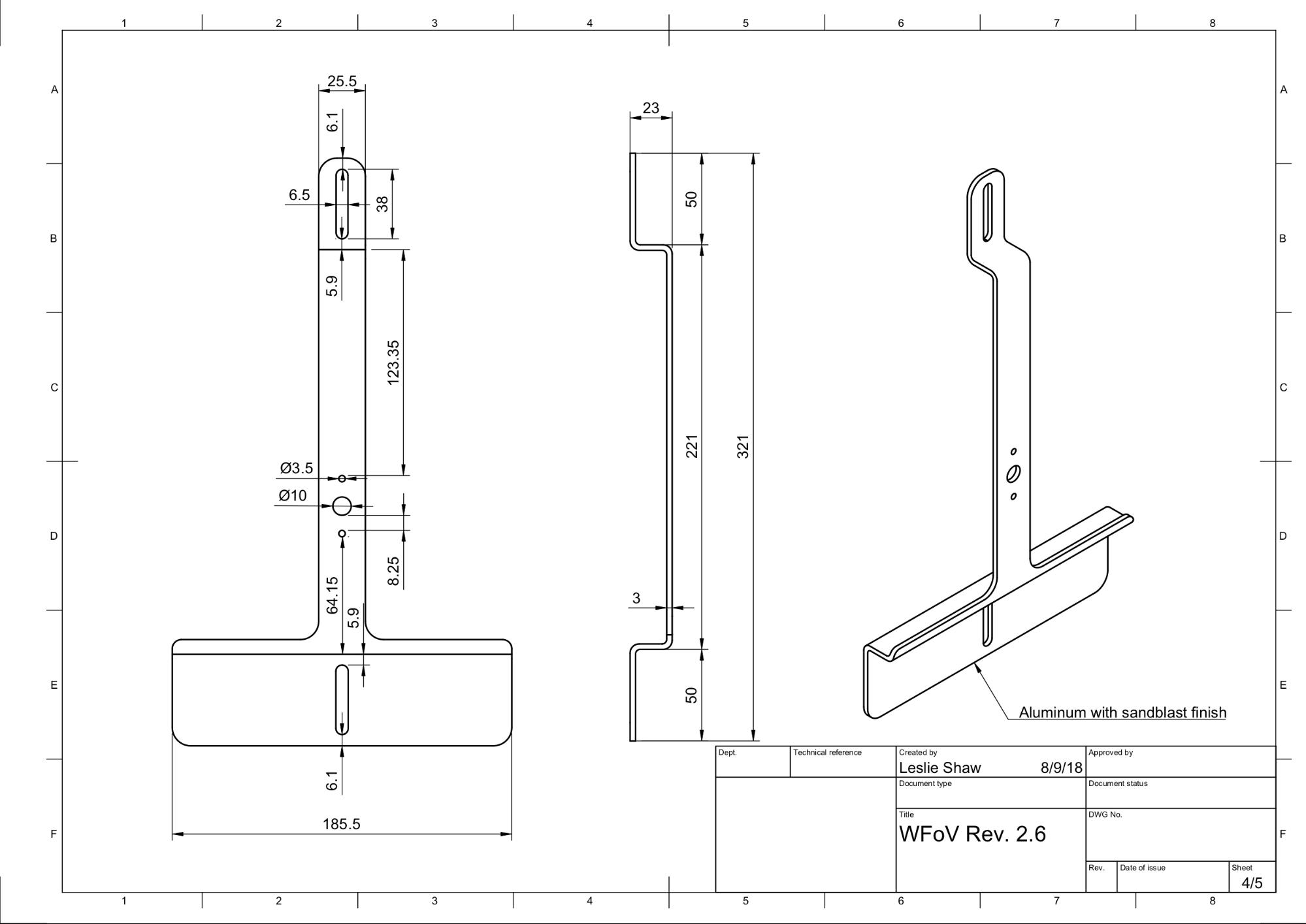 Disegno meccanico del supporto per tablet