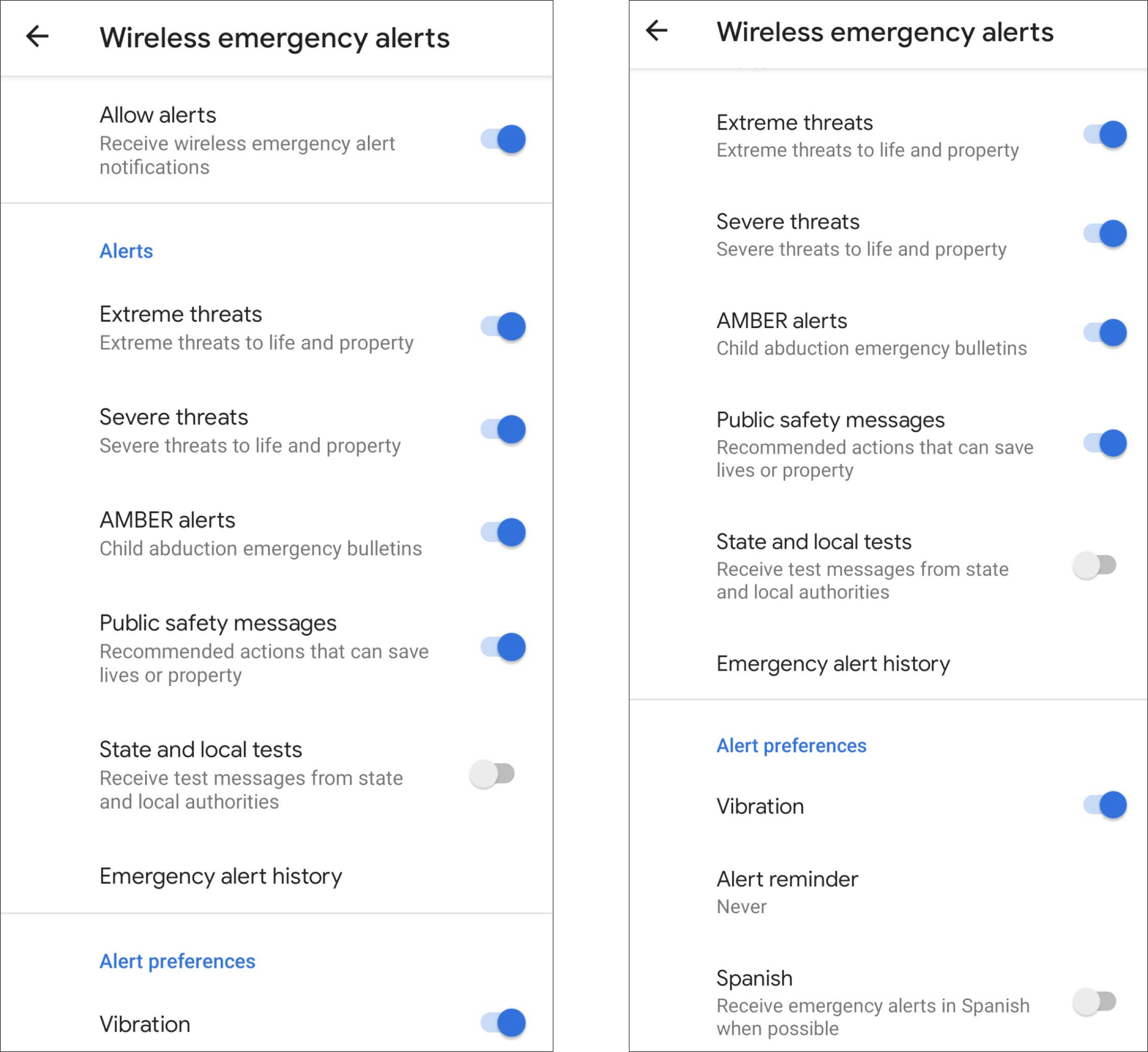 Menu des paramètres de l&#39;application CellBroadcastReceiver