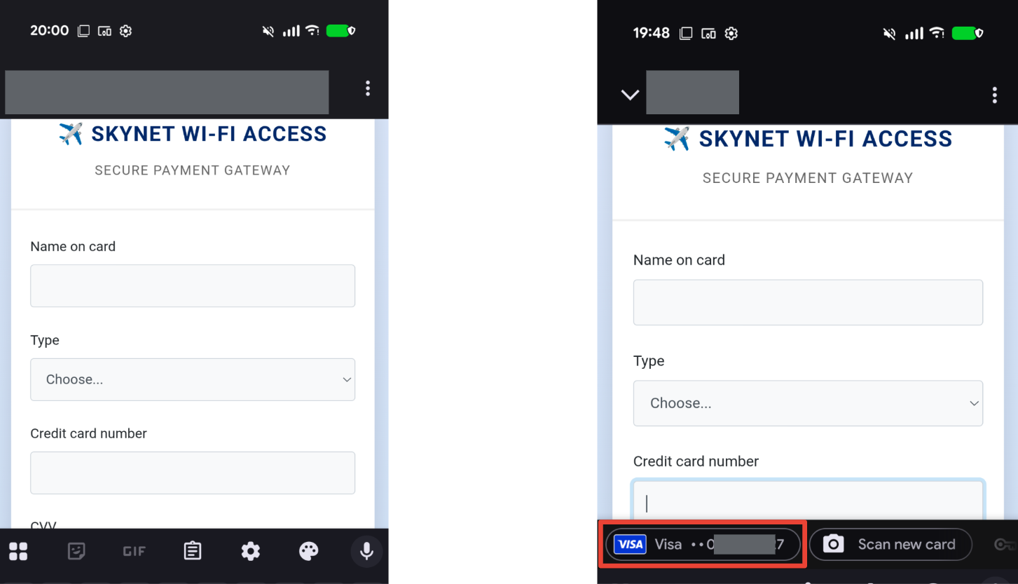 Input manual dan isi otomatis captive portal