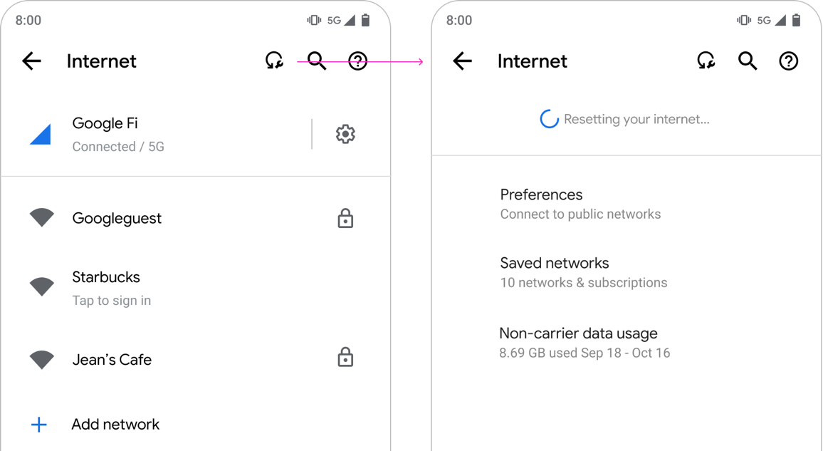 Pulsante Reimposta in Impostazioni per risolvere i problemi di connettività