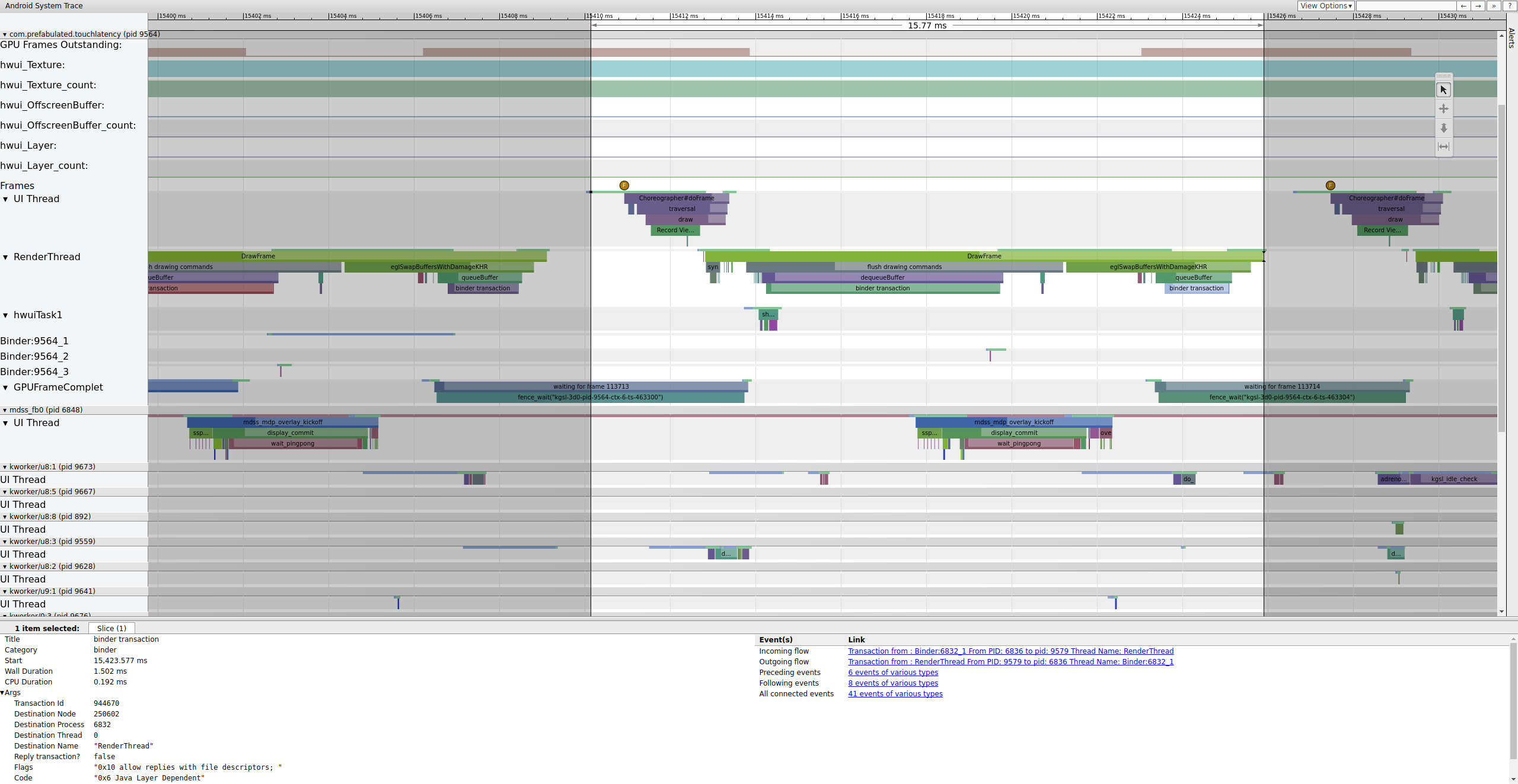 Le thread d&#39;UI se réveille, effectue le rendu d&#39;un frame et l&#39;ajoute à la file d&#39;attente pour que SurfaceFlinger puisse l&#39;utiliser.