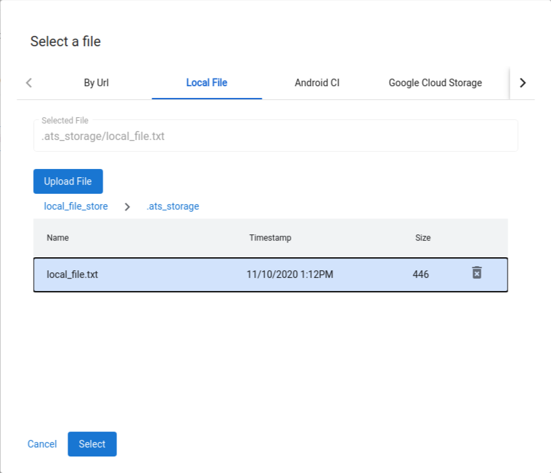 Selecting a local file