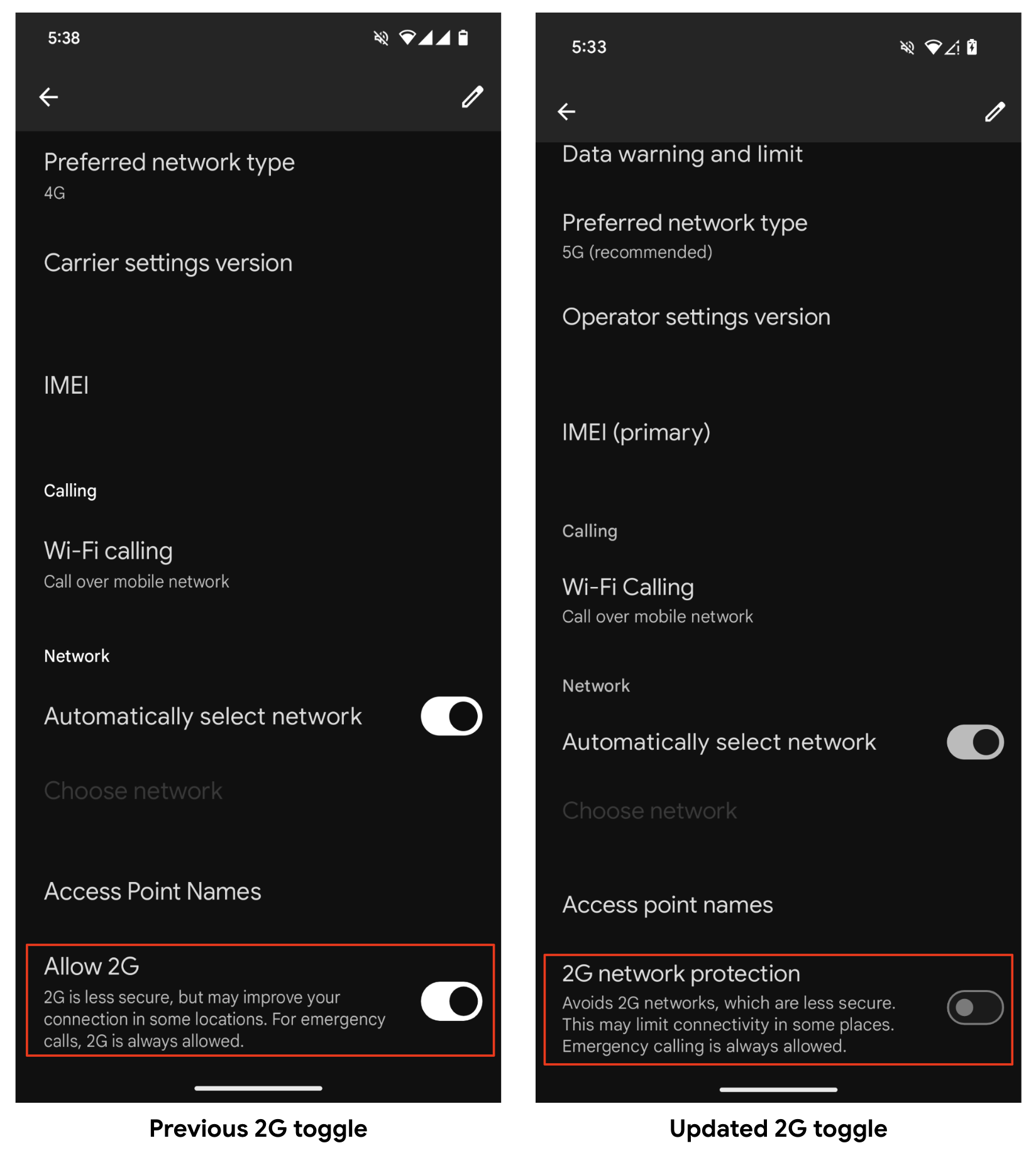 2G Toggle in SIM Settings