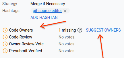 Lien &quot;Suggest owners&quot; (Suggérer des propriétaires) dans Gerrit